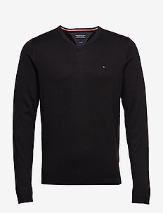 CORE COTTON-SILK VNECK - knitted v-necks - flag black