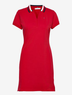 SLIM GBL STP OPEN-NK POLO DRESS - t-shirt dresses - primary red