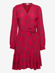 CREPE V-NK KNEE DRESS LS - cocktail dresses - mid scale bloom / pink splendor