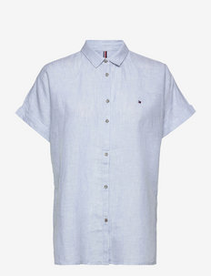 LINEN RELAXED SHIRT SS - short-sleeved shirts - breezy blue