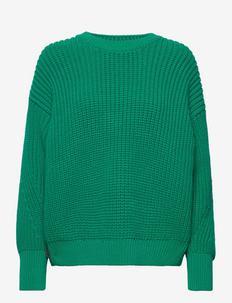 ORG COTTON BUTTON C-NK SWEATER - megzti drabužiai - courtside green