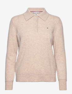 WOOL CASHMERE POLO-NK SWEATER - pikeepaidat - white dove heather