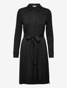 REGULAR VISCOSE SHIRT KNEE DRESS - shirt dresses - black