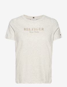 REG FOIL HILFIGER C-NK SS - t-shirts - heathered oatmilk