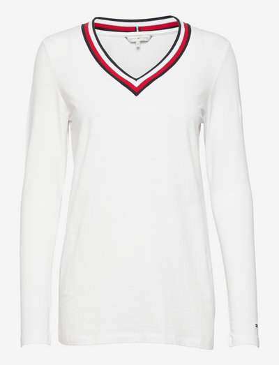 REGULAR GBL STP V-NK TOP LS - t-shirt & tops - white