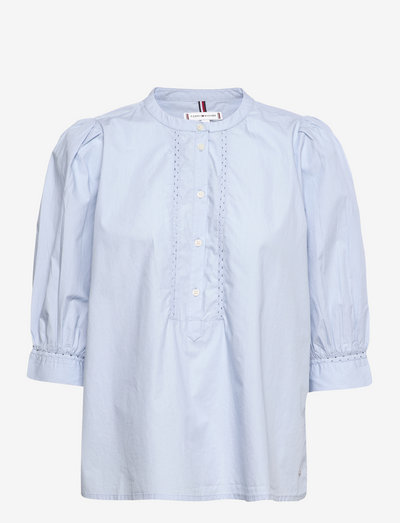 CRAFTED COTTON HENLEY HALF SLV - blouses met lange mouwen - breezy blue
