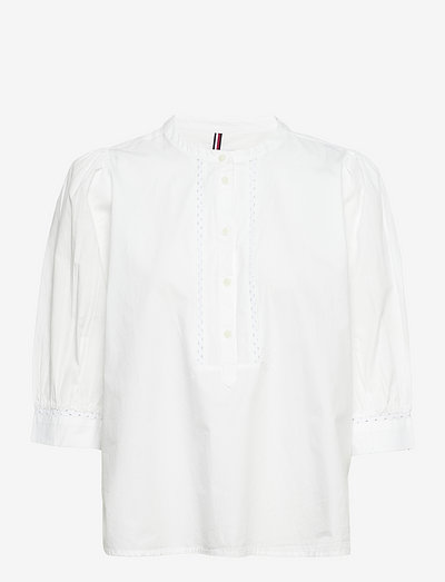 CRAFTED COTTON HENLEY HALF SLV - blouses met lange mouwen - th optic white