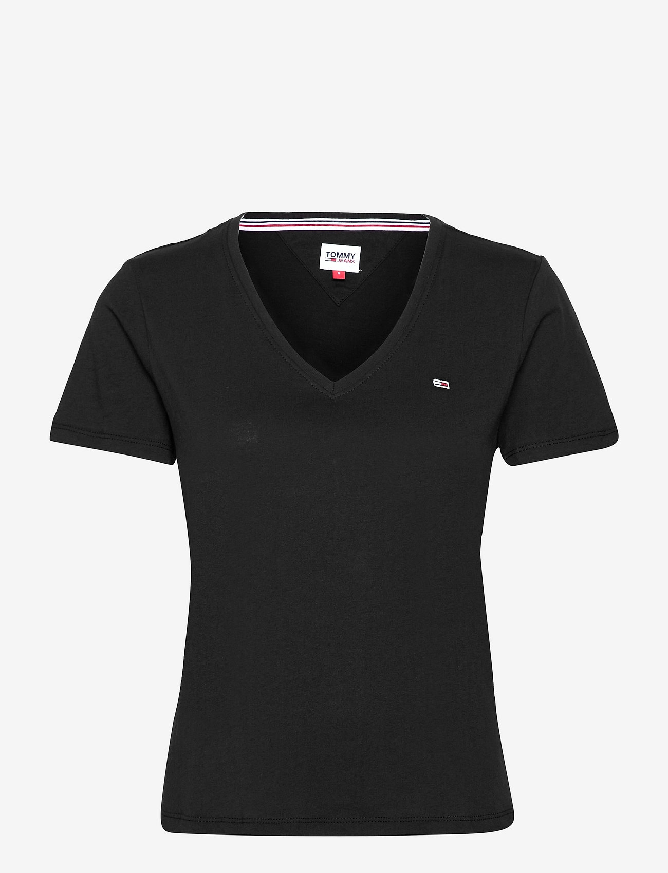 Tommy Jeans - TJW SLIM SOFT V NECK TEE - t-shirts - black - 0