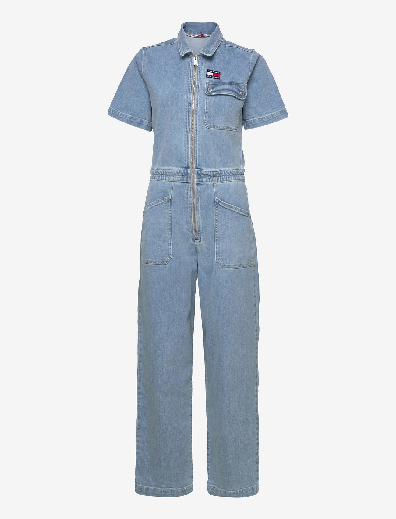 tommy jeans logo denim overalls