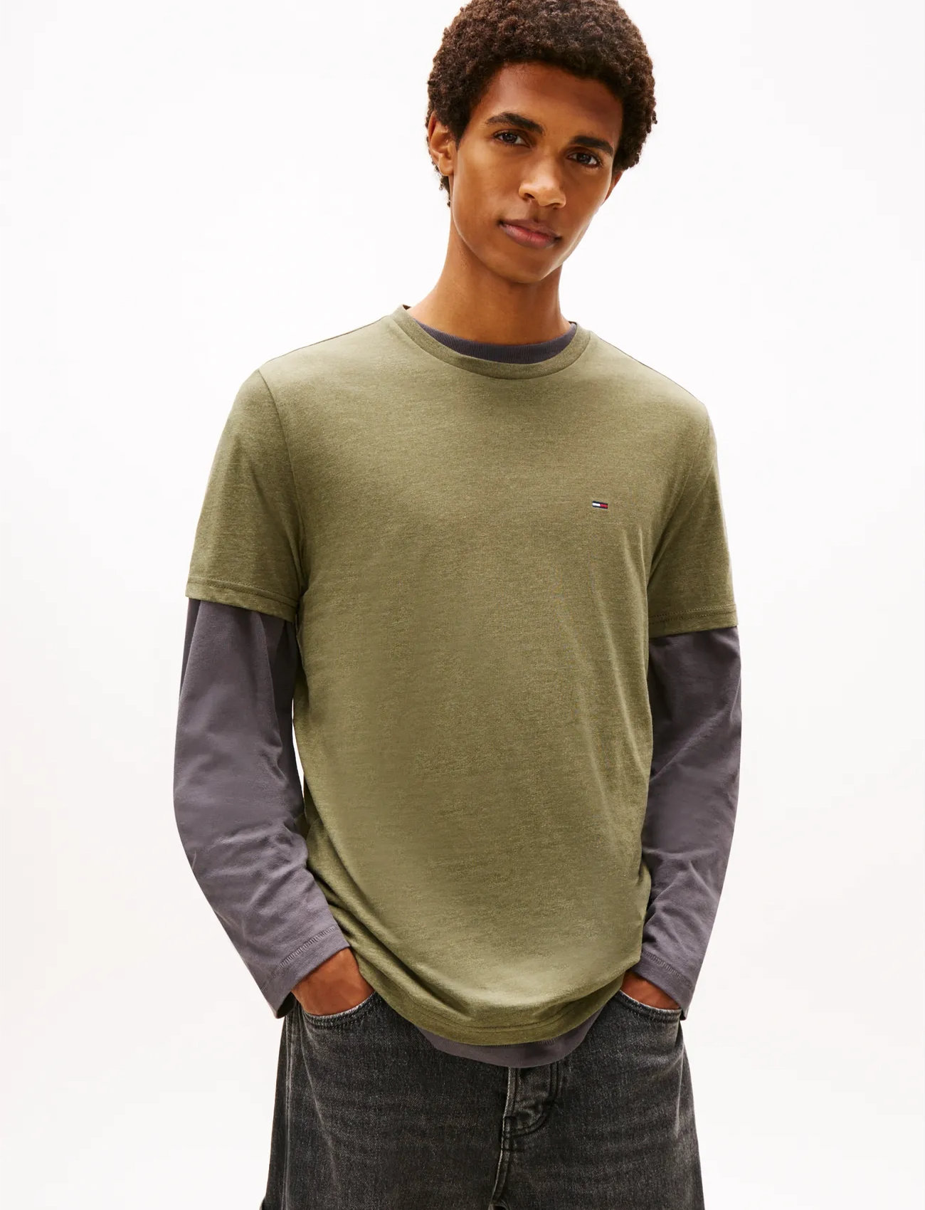 Tommy Jeans Tjm Xslim Jaspe Htr Tee Ext, S, Khaki green, T-Shirts > Kortærmede, Herre