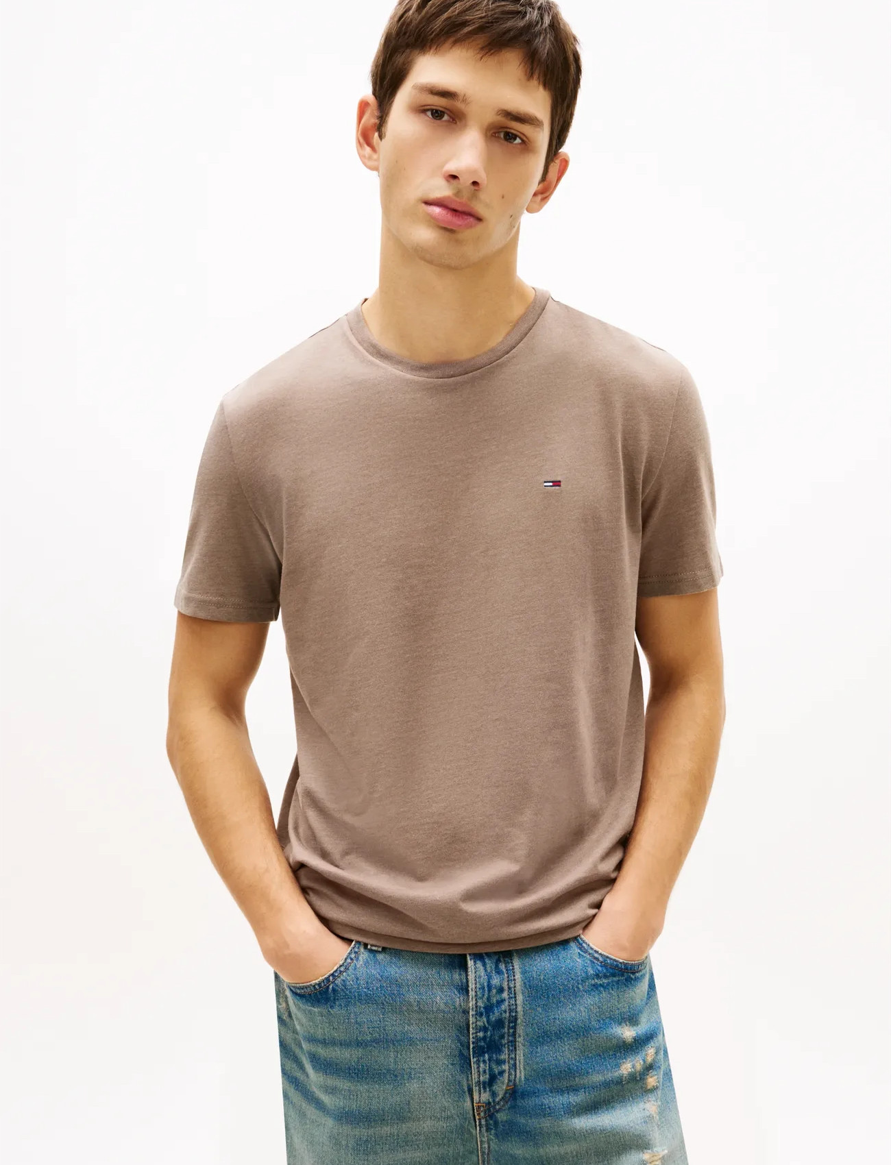 Tommy Jeans Tjm Xslim Jaspe Htr Tee Ext, M, Beige, T-Shirts > Kortærmede, Herre