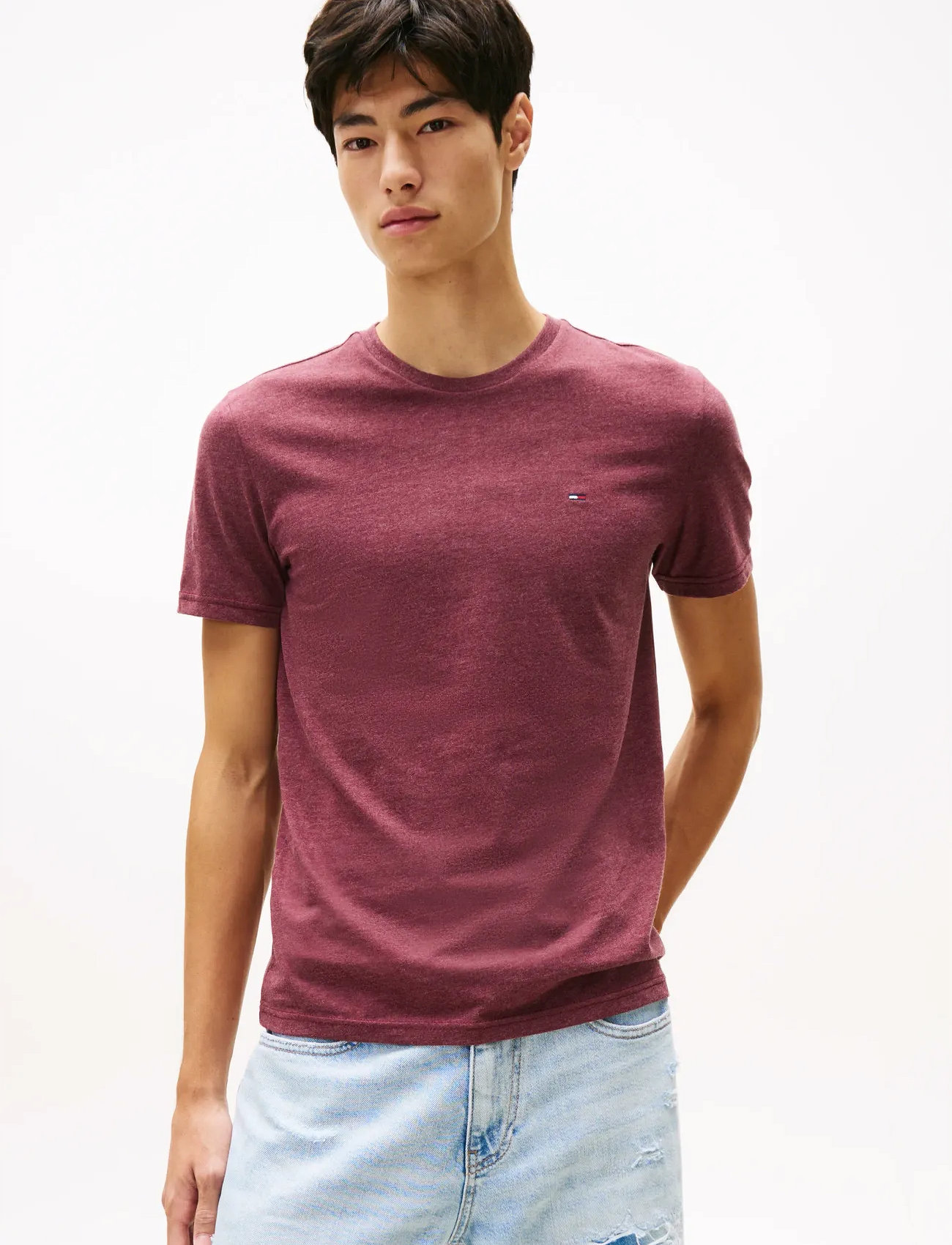 Tommy Jeans Tjm Xslim Jaspe Htr Tee Ext, XXL, Burgundy, T-Shirts > Kortærmede, Herre