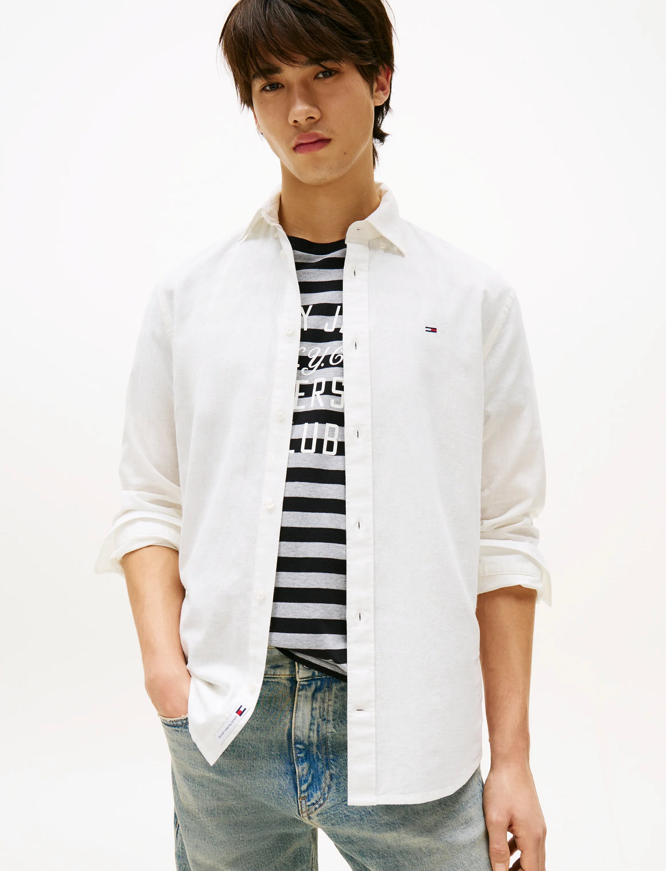 Tommy Jeans Tjm Reg Linen Blend Ls Shirt Ext, XXL, White, Shirts > Oxford Shirt, Herre
