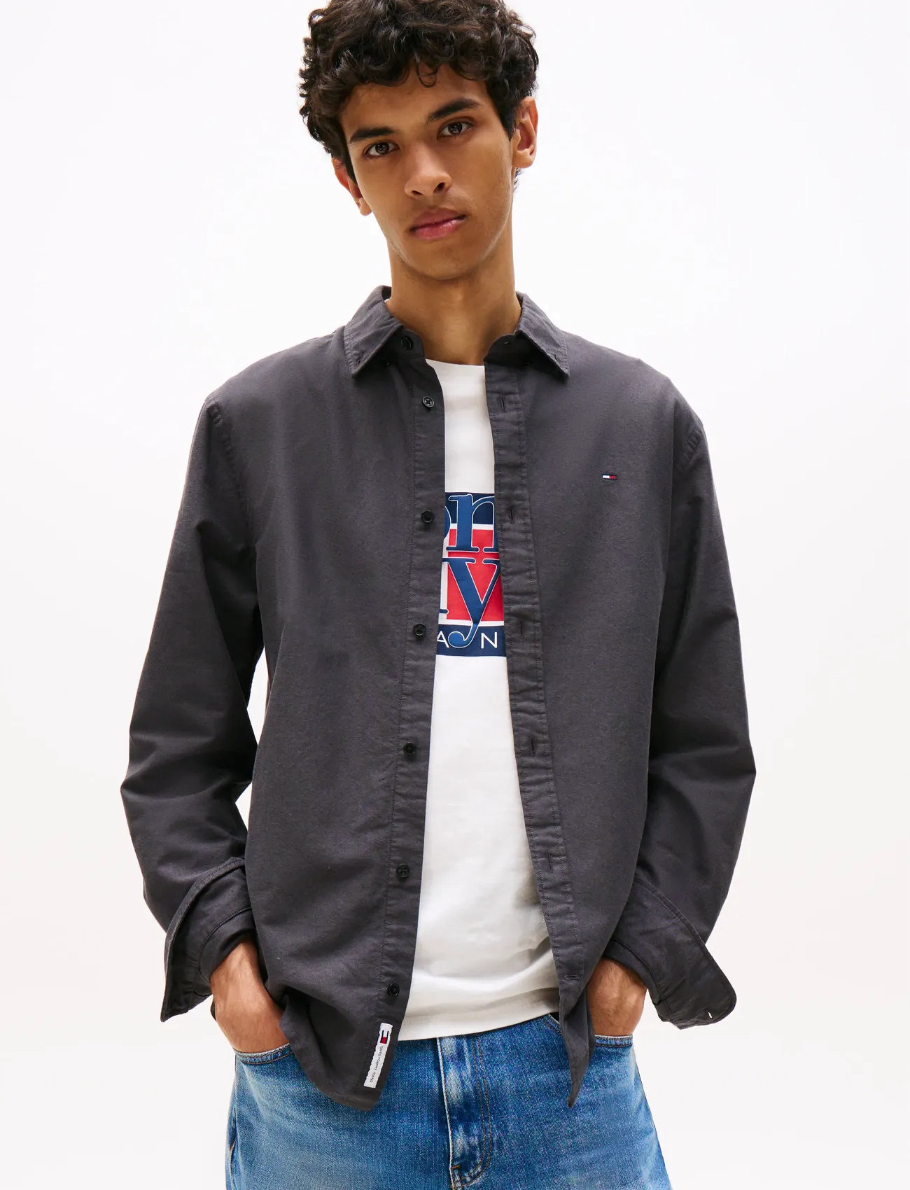 Tommy Jeans Tjm Reg Oxford Shirt Ext, S, Grey, Shirts > Oxford Shirt, Herre