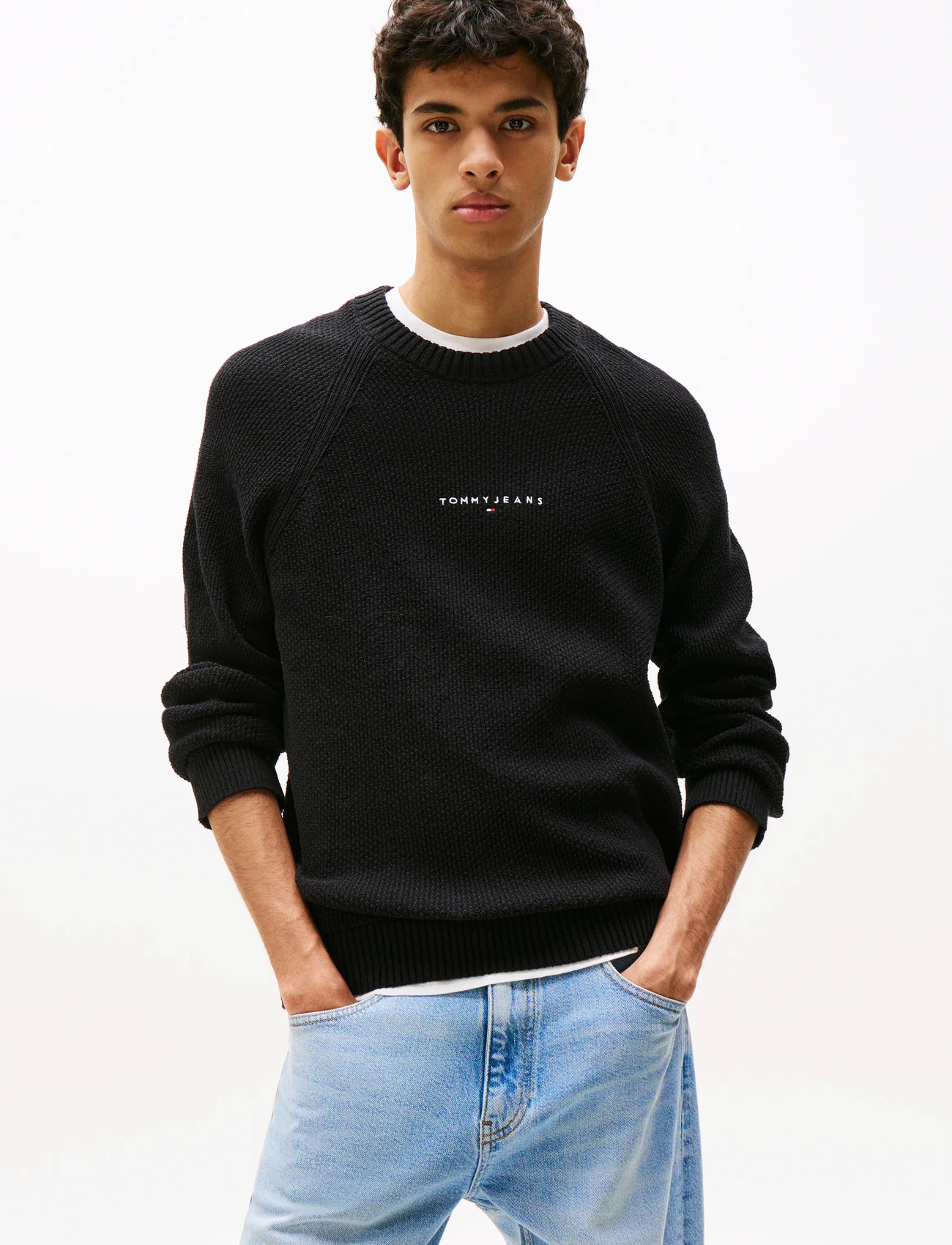 Tommy Jeans Tjm Slim Raglan Linear Sweater, XXL, Black, Sweatshirts & Hættetrøjer > Sweatshirts, Herre