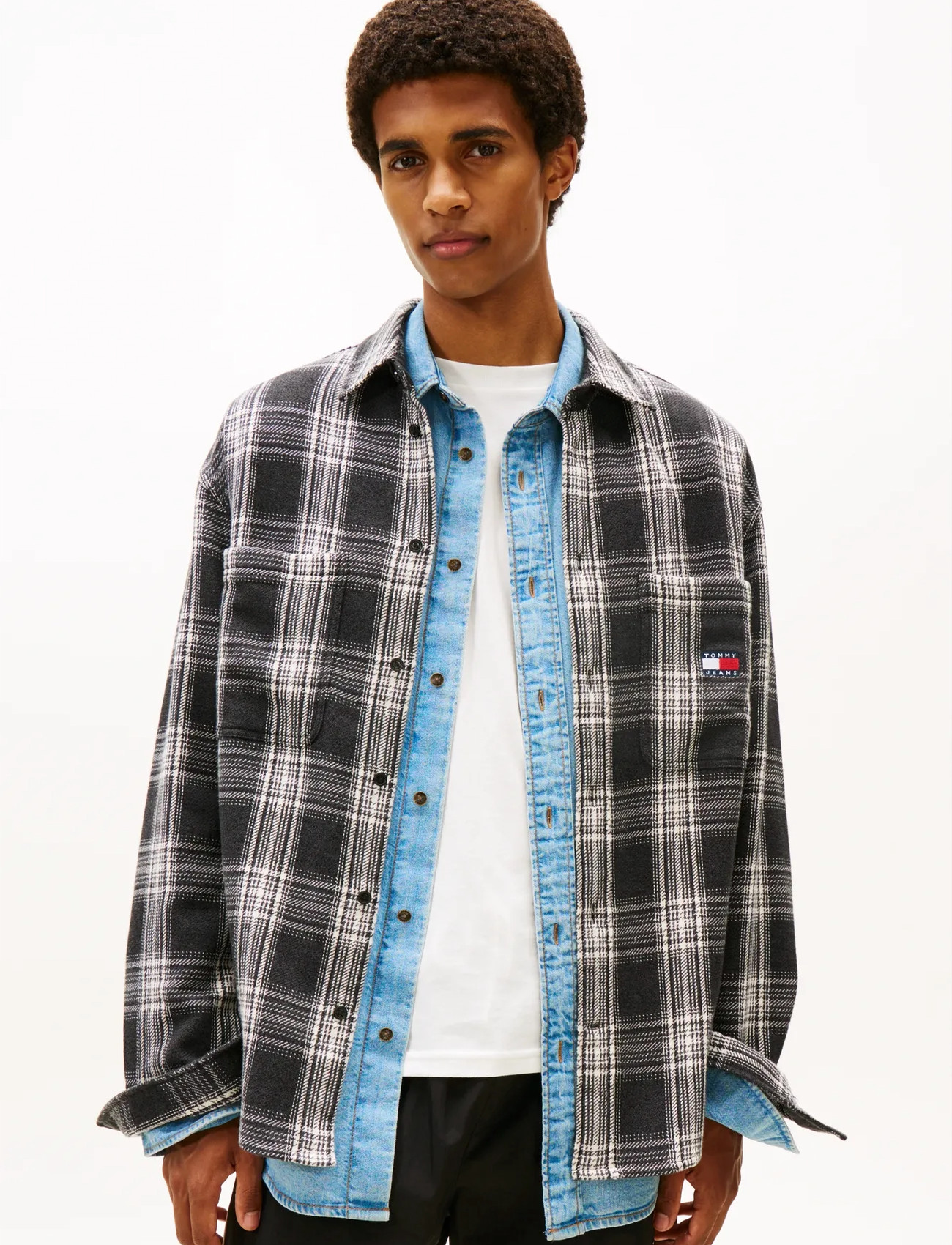 Tommy Jeans Tjm Rlx Check Brushed Os Ext, M, Black, Shirts > Checkered Shirt, Herre