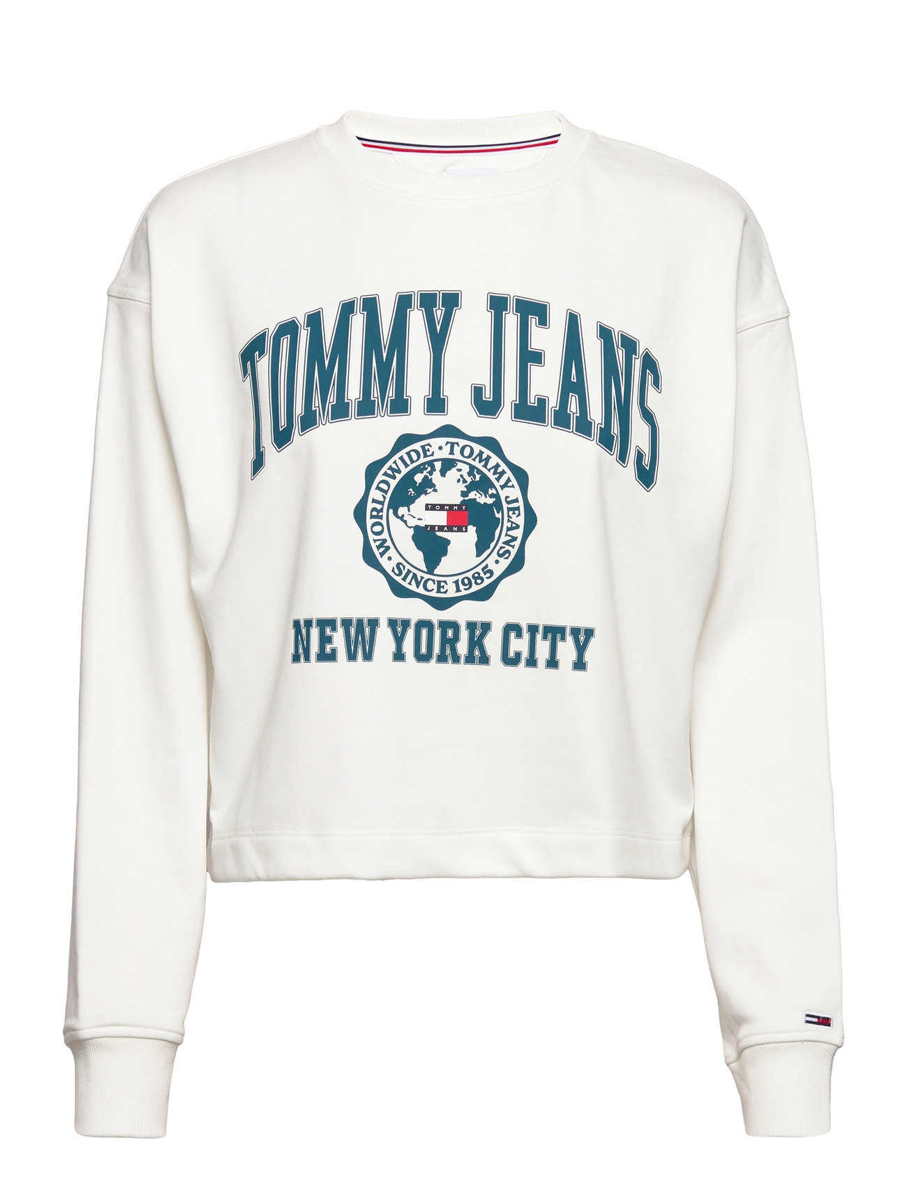 Tjw Crop College Logo Crew T-shirts & Tops Long-sleeved Vit Tommy Jeans