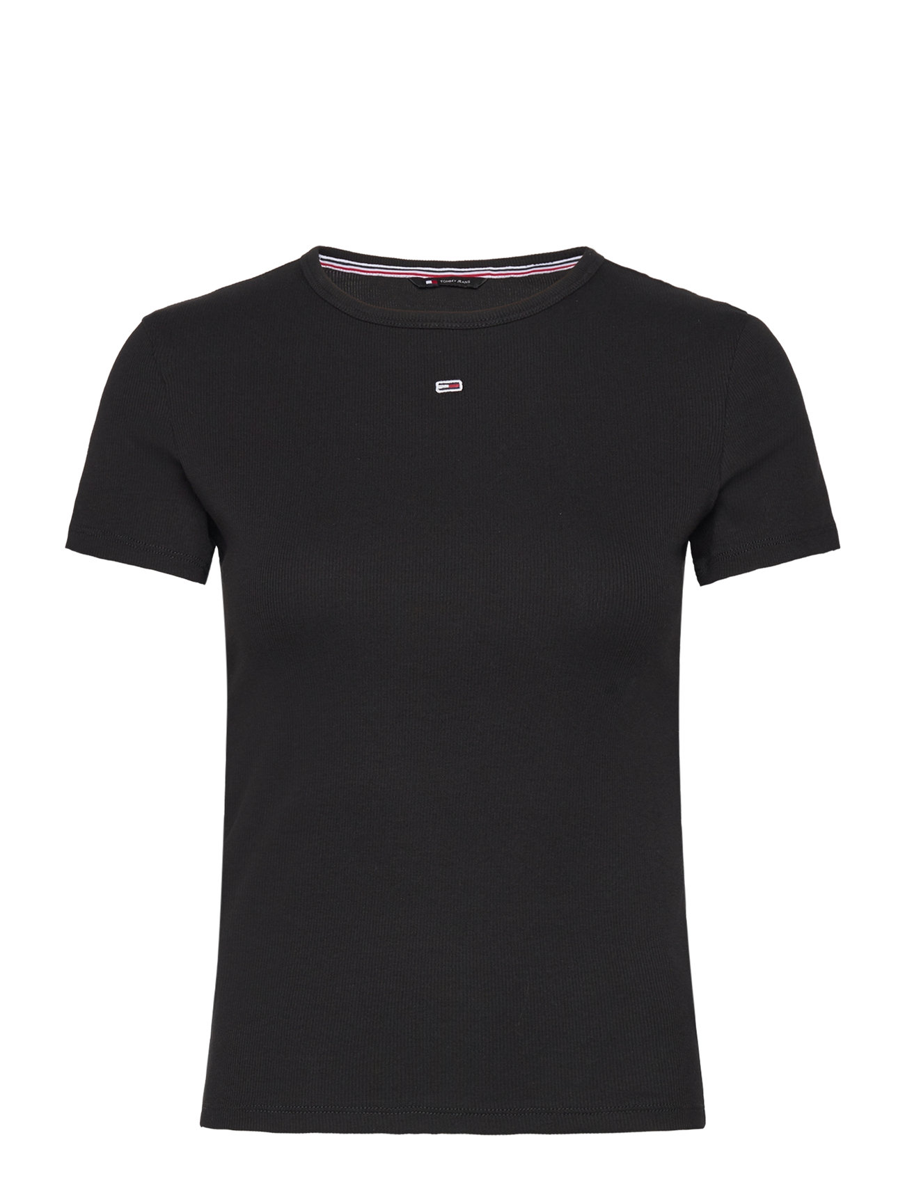 Tjw Slim Essential Rib Ss Ext Tops T-shirts & Tops Short-sleeved Black Tommy Jeans