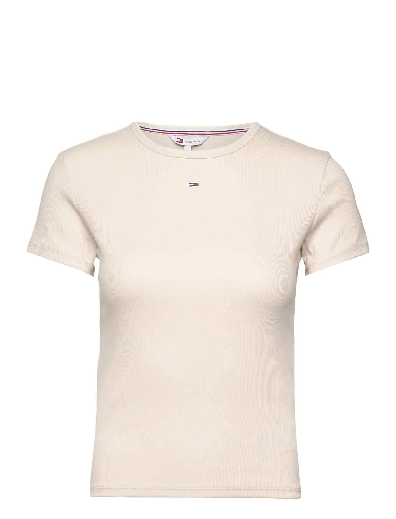 Tjw Slim Essential Rib Ss Ext Tops T-shirts & Tops Short-sleeved Beige Tommy Jeans