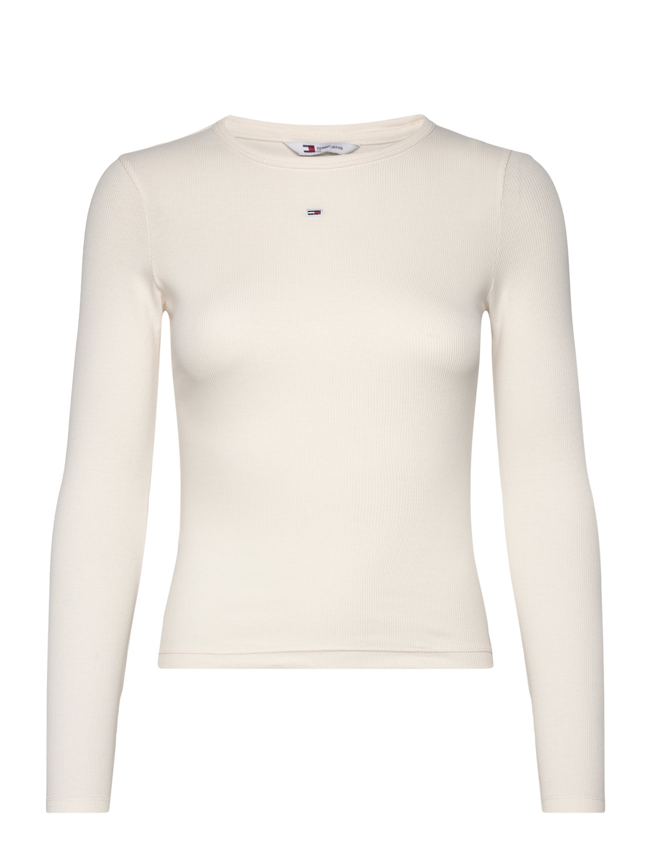 Tjw Slim Essential Rib Ls Tops T-shirts & Tops Long-sleeved Cream Tommy Jeans