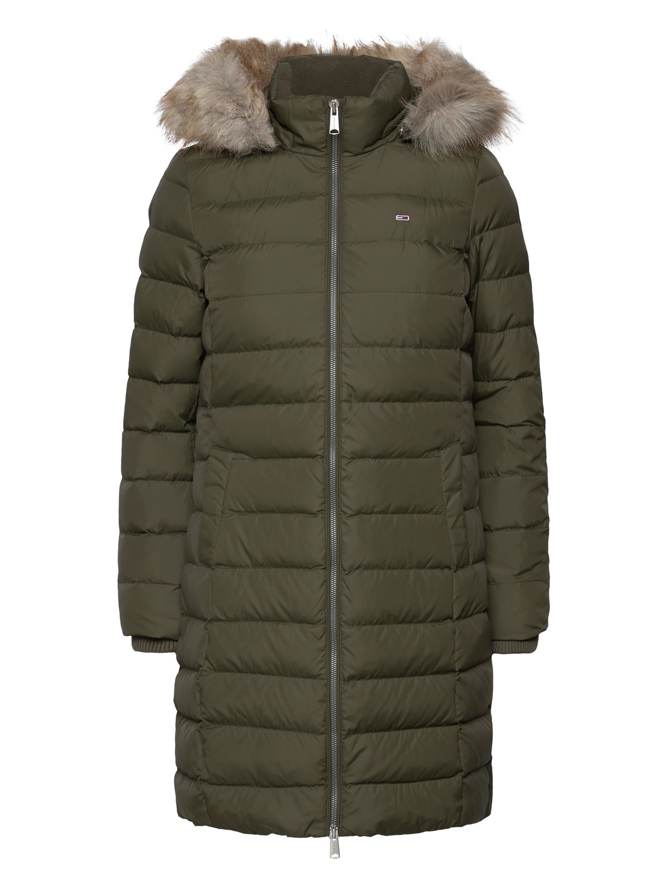 Tjw Essential Hooded Down Coat Foret Jakke Khaki Green Tommy Jeans