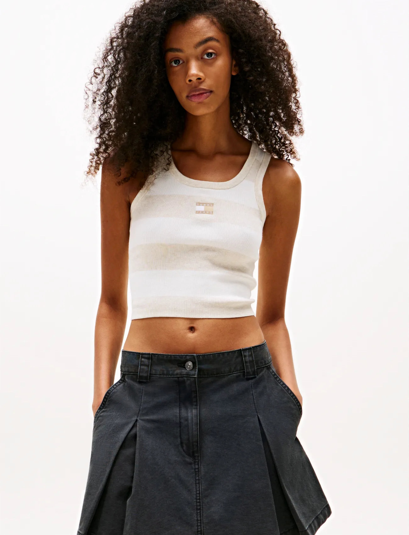 Tommy Jeans Tjw Crop Stripe Tank, S, Beige, T-Shirts & Toppe > Uden Ærmer, Dame