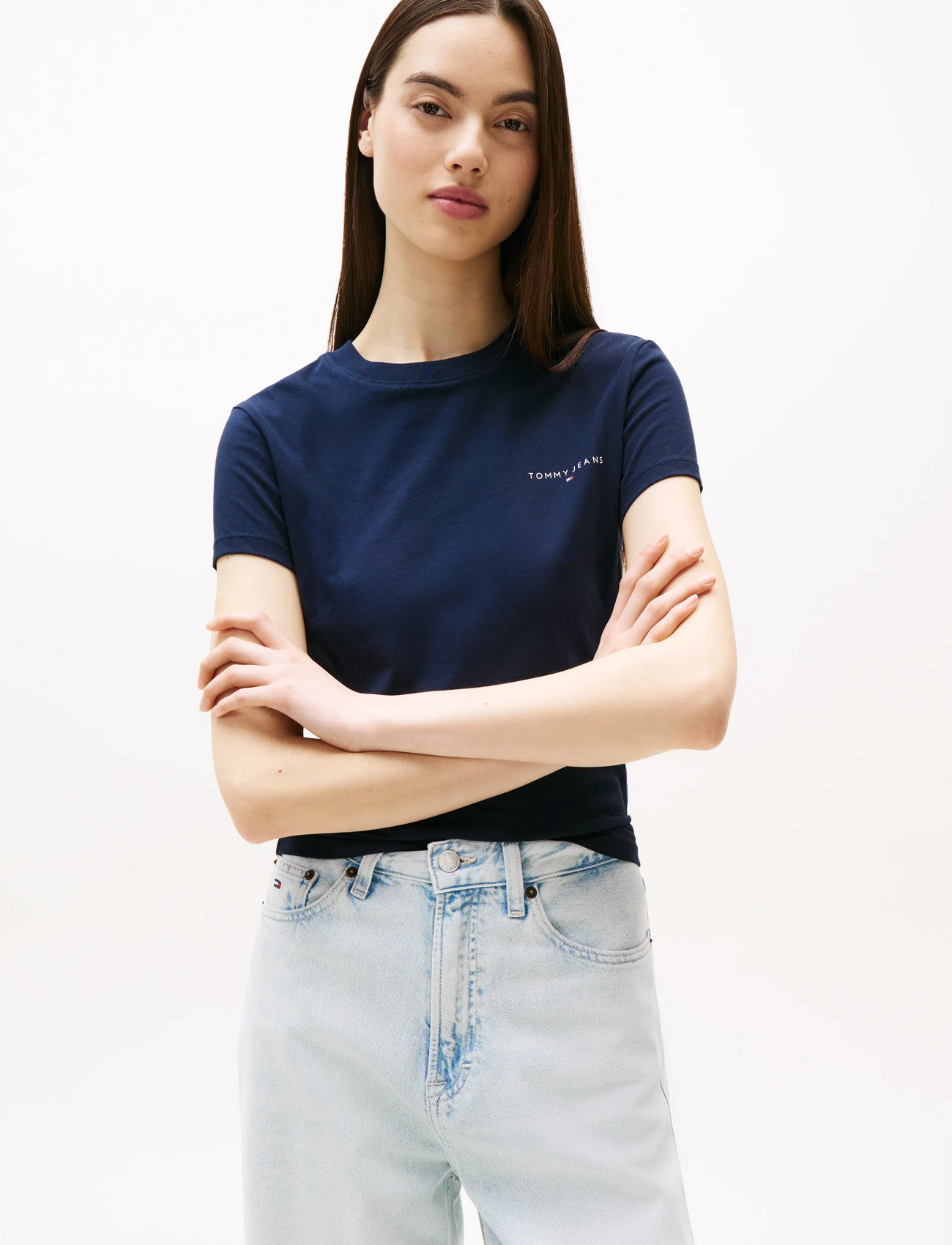 Tommy Jeans Tjw Slim Linear Ss Tee Ext, XS, Black, T-Shirts & Toppe > Kortærmede, Dame