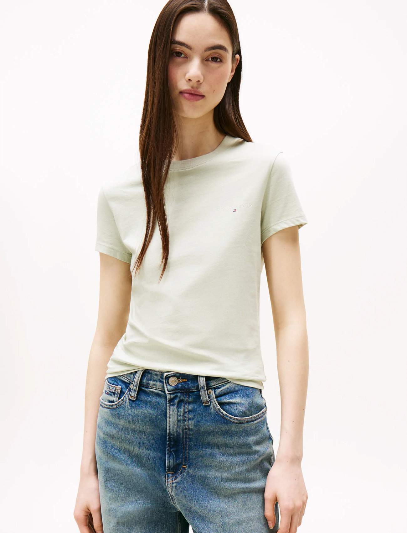 Tommy Jeans Tjw Slim Linear Ss Tee Ext, XL, White, T-Shirts & Toppe > Kortærmede, Dame