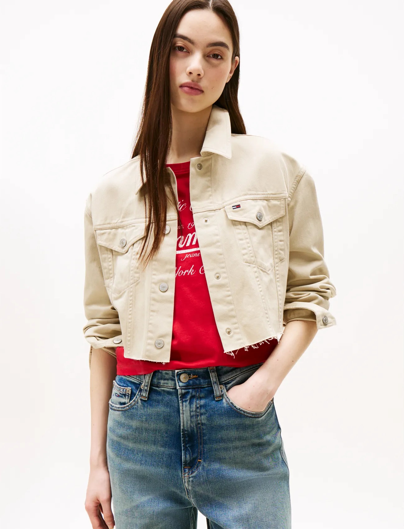 Tommy Jeans Tjw Flag Trucker Jacket Ext, XS, Beige, Jakker > Denim, Dame