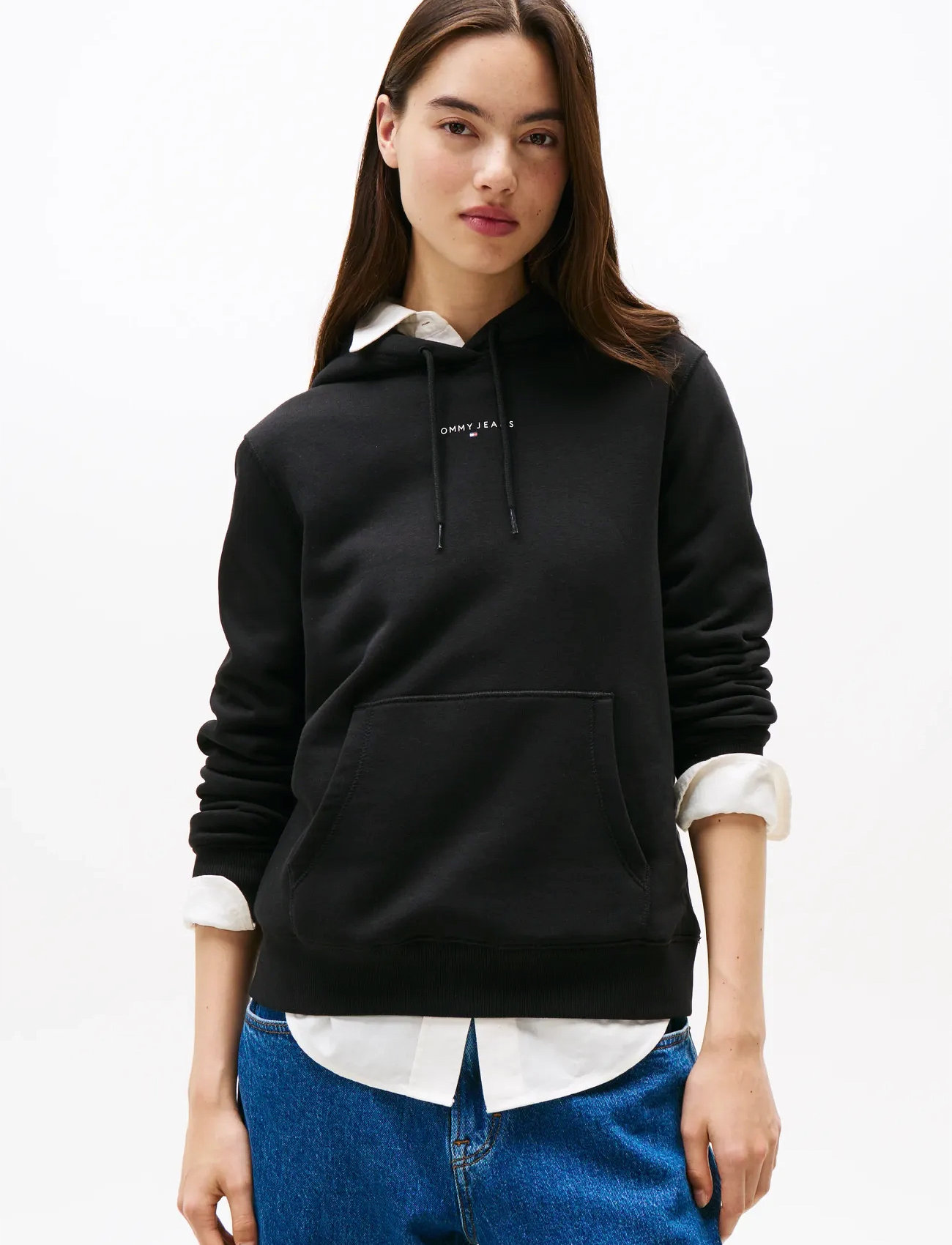 Tommy Jeans Tjw Reg Linear Hoodie Ext, XS, Black, Sweatshirts & Hættetrøjer > Hættetrøjer, Dame
