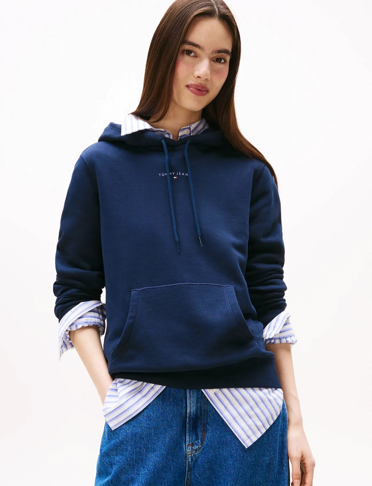 Tommy Jeans Tjw Reg Linear Hoodie Ext, XS, Navy, Sweatshirts & Hættetrøjer > Hættetrøjer, Dame