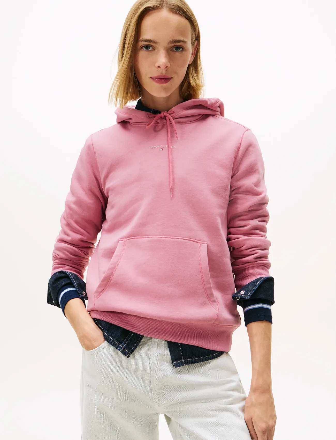 Tommy Jeans Tjw Reg Linear Hoodie Ext, S, Pink, Sweatshirts & Hættetrøjer > Hættetrøjer, Dame