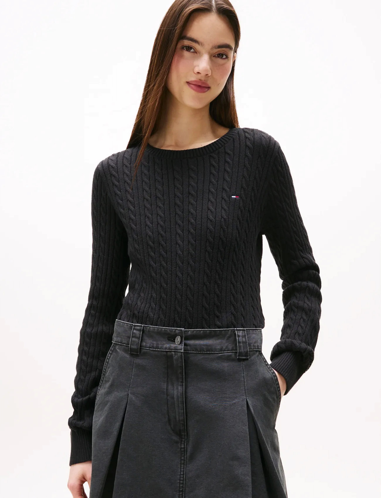 Tommy Jeans Tjw Cable Essential Sweater, XL, Black, Strik > Trøjer, Dame