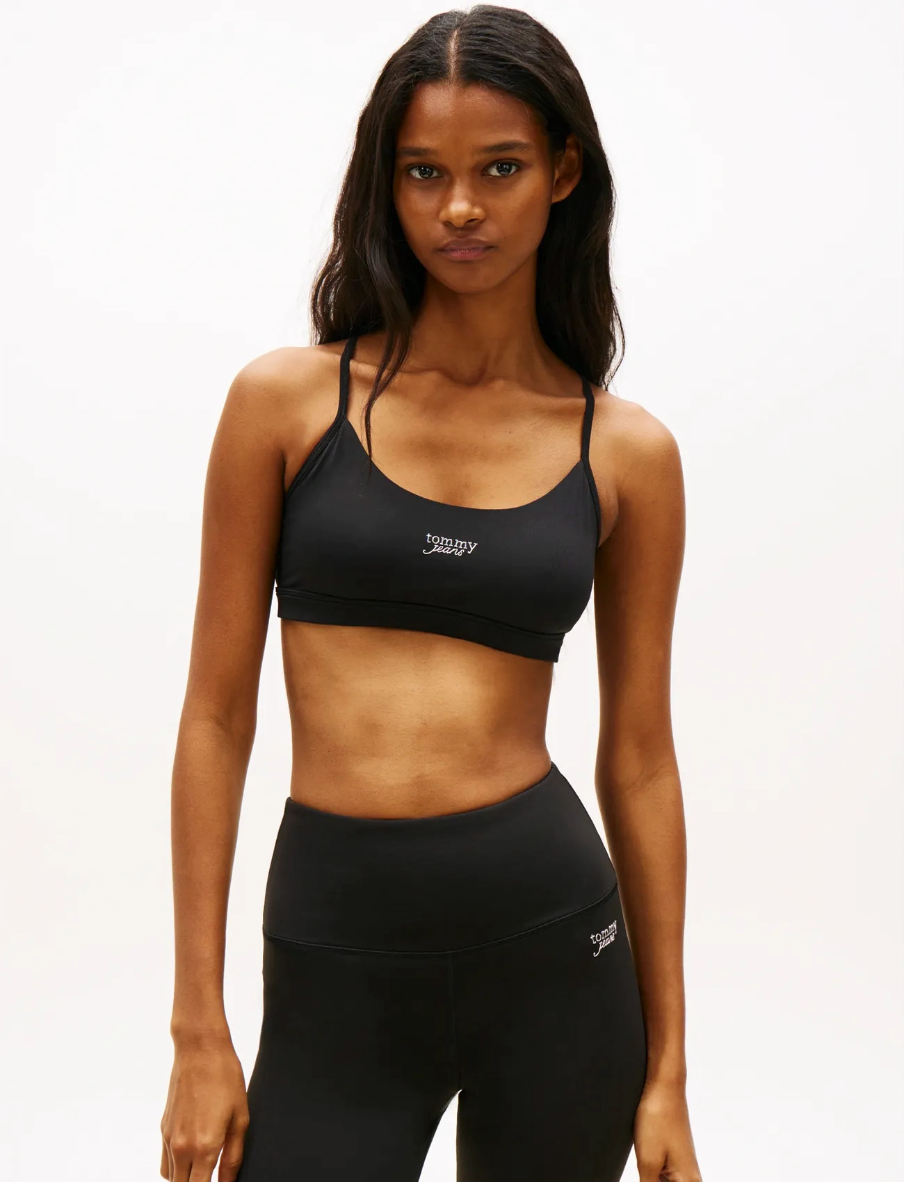Tommy Jeans Tjw Sp Crp Silver Script Bra, S, Black, Sport Crop Overdele > Sport Sleeveless Crop Overdele, Dame