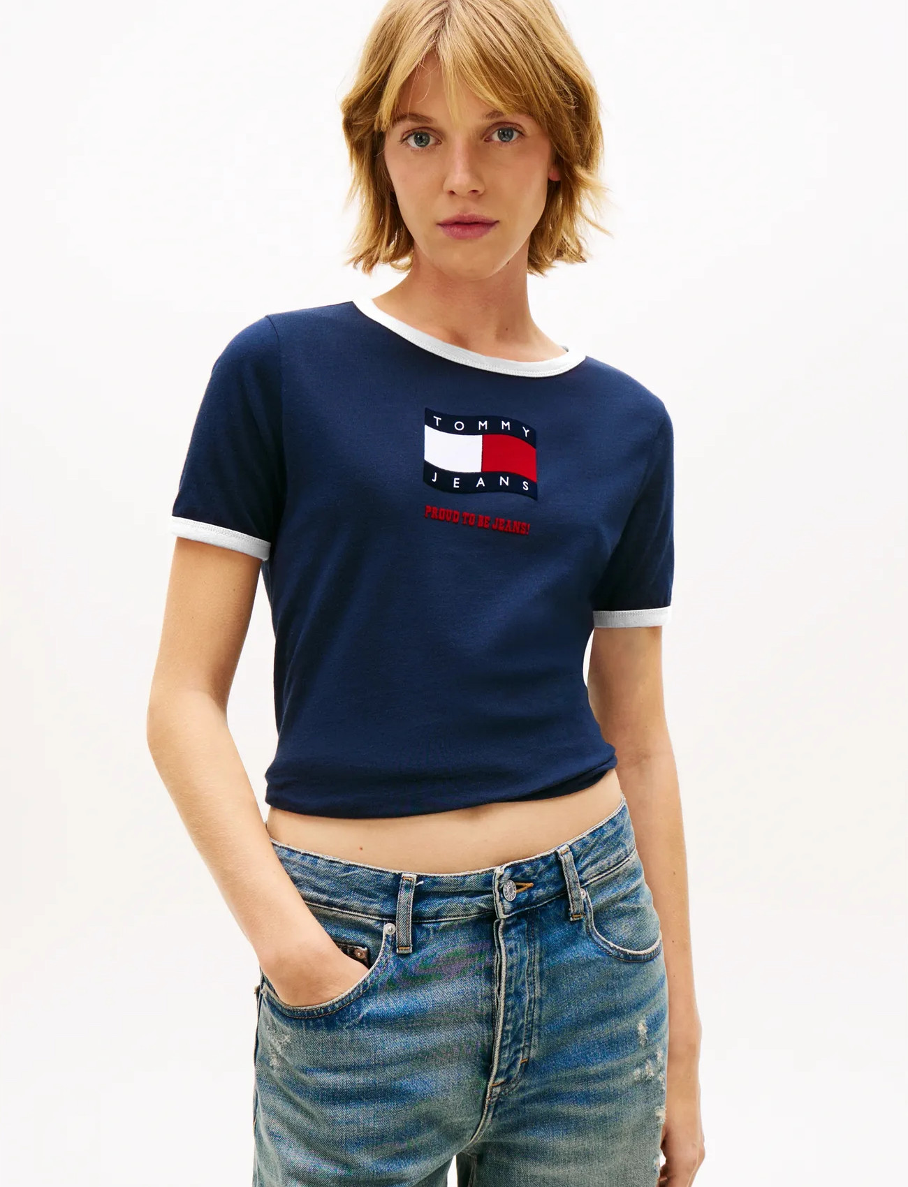 Tommy Jeans Tjw Reg Novelty Ringer Ext, XS, Navy, T-Shirts & Toppe > Kortærmede, Dame
