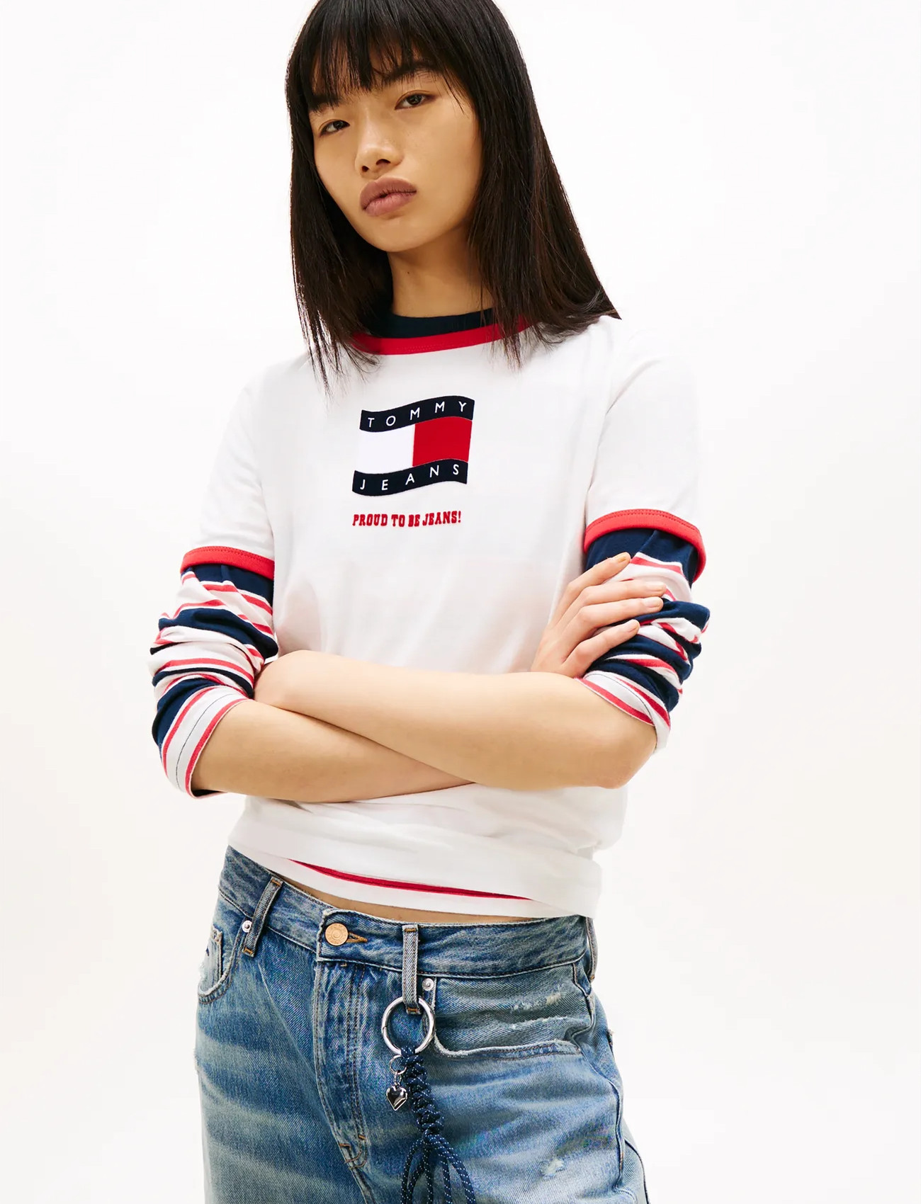 Tommy Jeans Tjw Reg Novelty Ringer Ext, M, White, T-Shirts & Toppe > Kortærmede, Dame