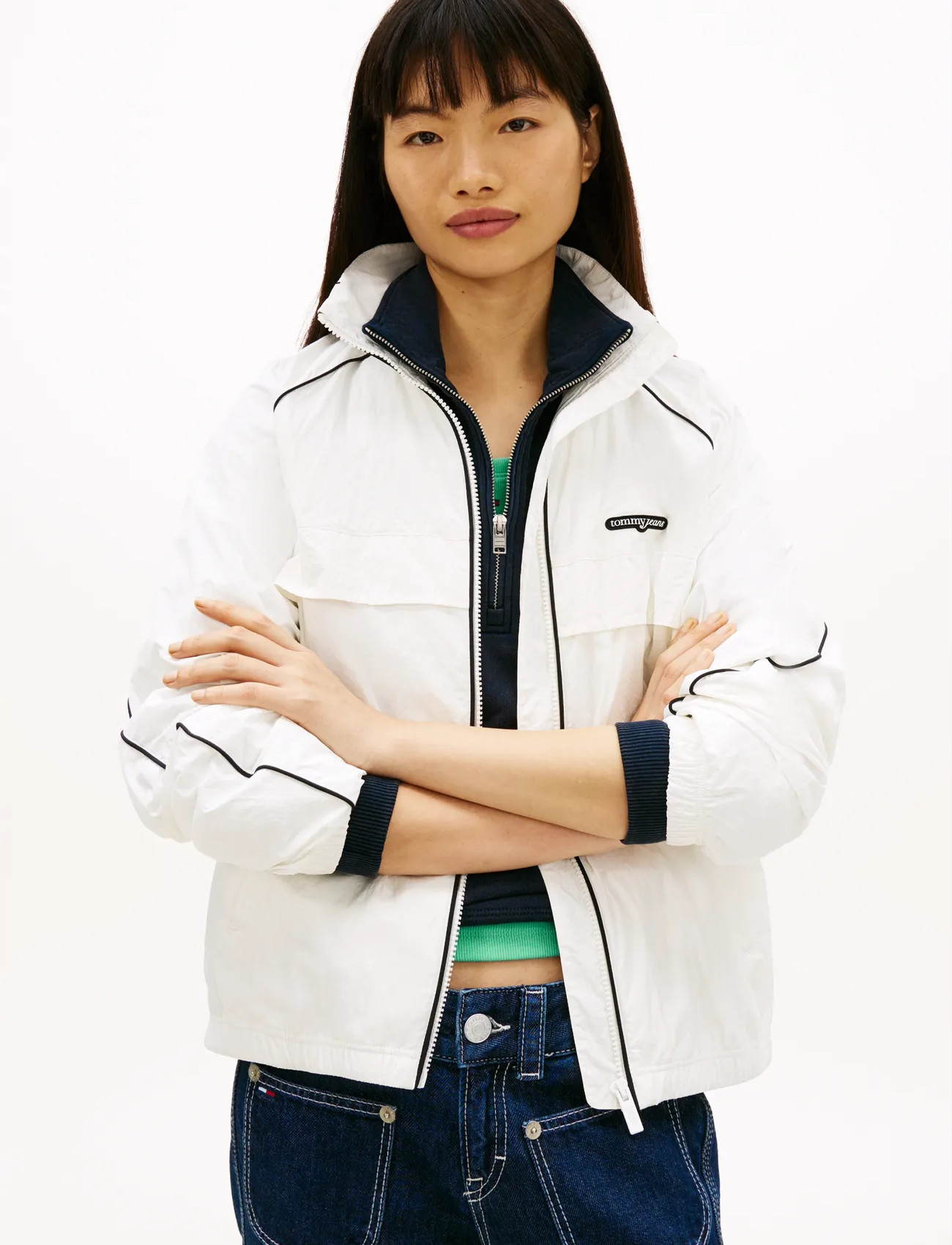Tommy Jeans Tjw Piping Nylon Track Jacket, L, White, Sport Jackets > Sport Training Jackets, Dame