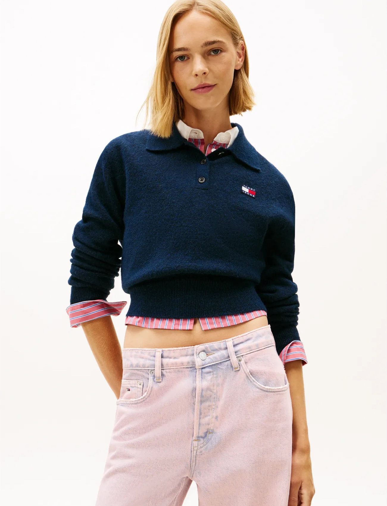 Tommy Jeans Tjw Fluffy Polo Sweater, XL, Navy, Strik > Trøjer, Dame