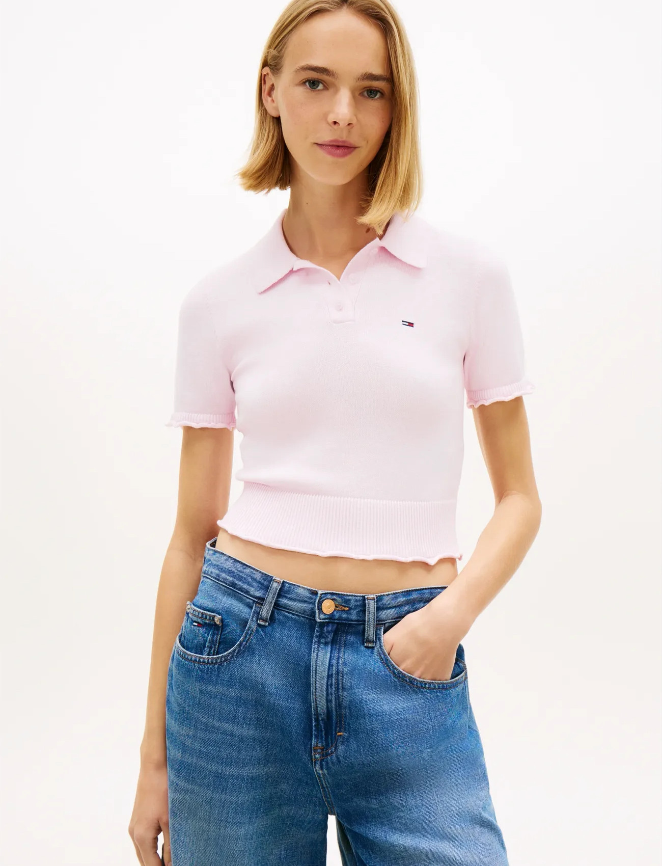 Tommy Jeans Tjw Lettuce Polo Sweater, M, Pink, T-Shirts Og Toppe > Poloer, Dame