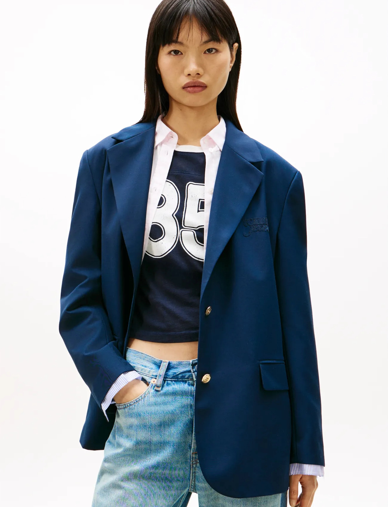 Tommy Jeans Tjw Boyfried Fit Blazer, M, Navy, Blazere > Blazere I Overstørrelse, Dame