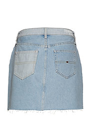 bright blue denim skirt