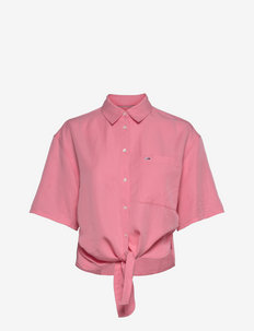 TJW FRONT TIE SHIRT - short-sleeved blouses - fresh pink