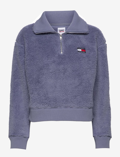 TJW BXY PLUSH BADGE QUARTER ZIP - sweatshirts & hoodies - lavender grey
