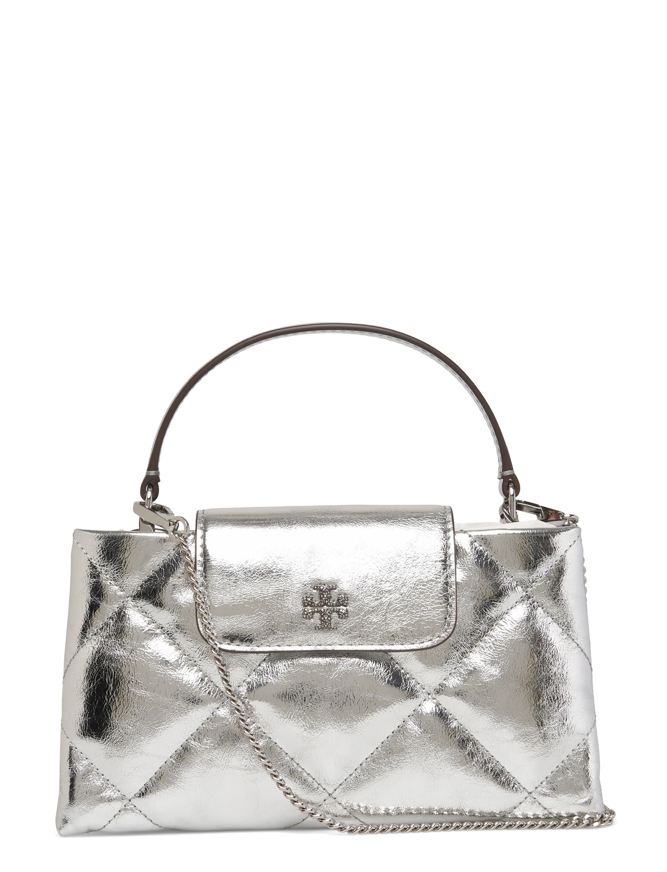 Tory Burch Kira Diamond Quilt Metallic East-West Top Handle, One Size, Silver, Tasker > Tasker Med Tophåndtag, Dame