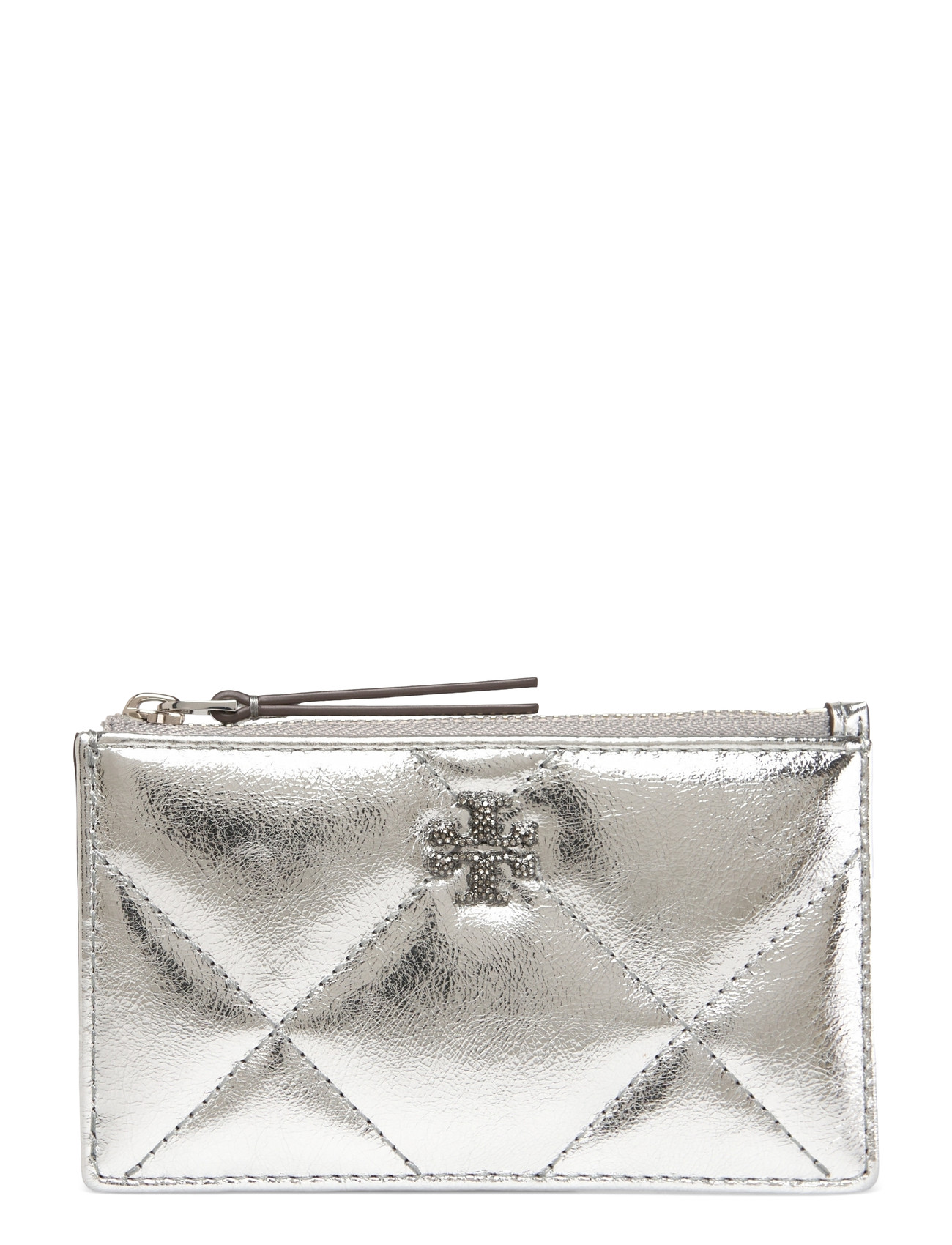 Tory Burch Kira Diamond Quilt Metallic Zip Card Case, One Size, Silver, Kortholdere Og Punge > Kortholder, Dame
