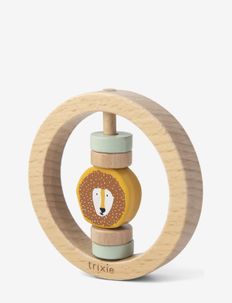 Wooden round rattle - Mr. Lion - rattles - yellow