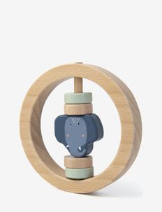 Wooden round rattle - Mrs. Elephant - grabuļi - blue