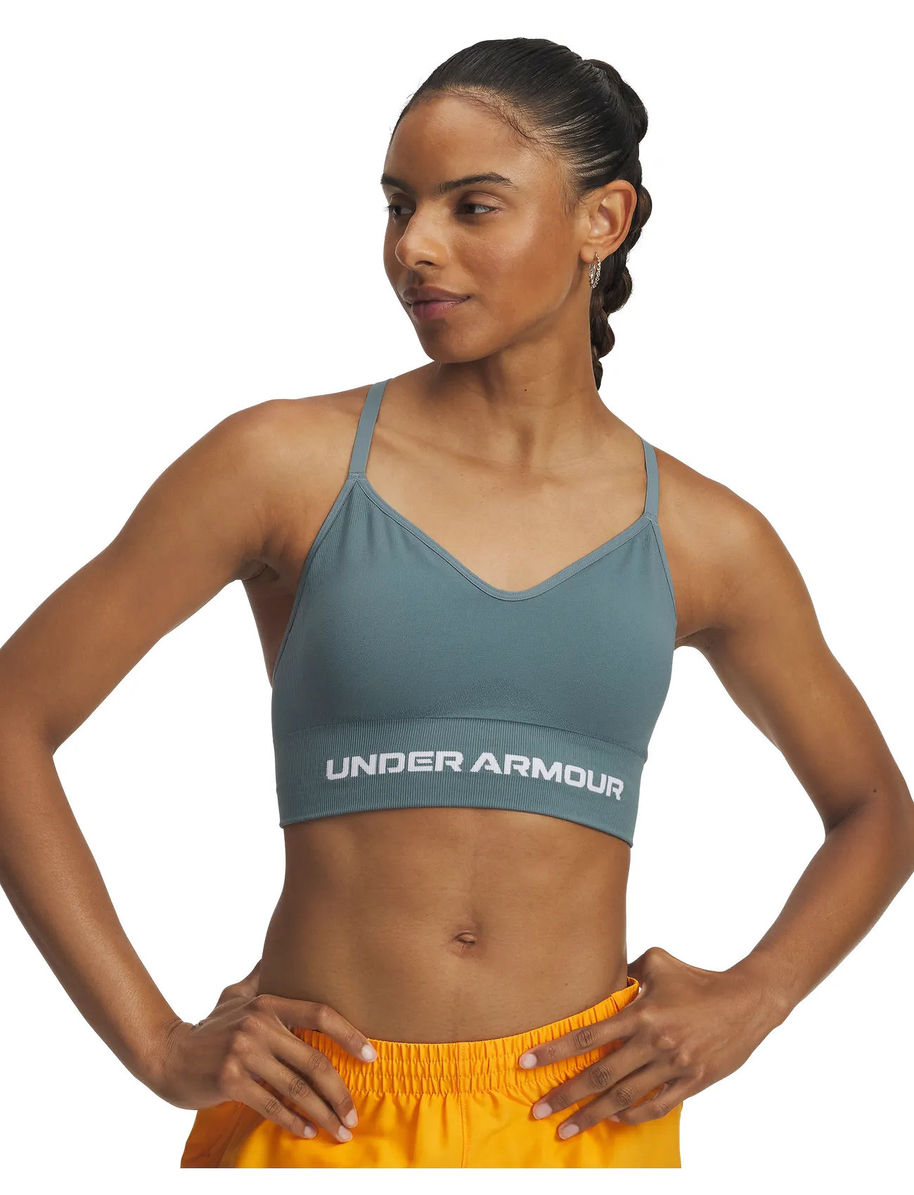 Under Armour Vanish Seamless Low Bra, XL, Blue, Sport Clothing > Sport Bras - All, Dame