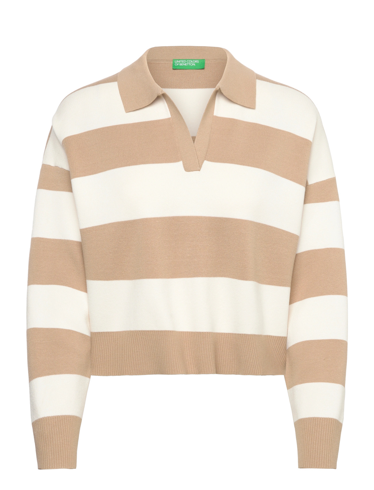 UNITED COLORS OF BENETTON L/S Polo Shirt Cream - S - Damen