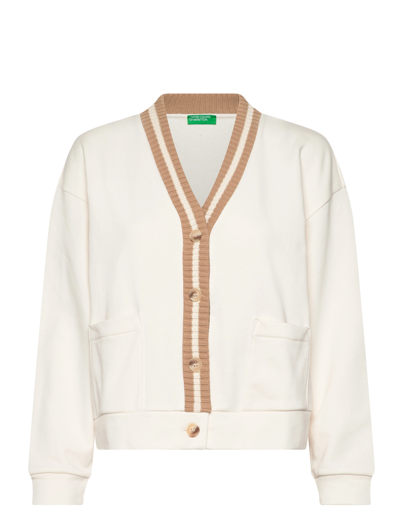 United Colors of Benetton L/S Cardigan, L, White, Strik > Cardigans, Dame
